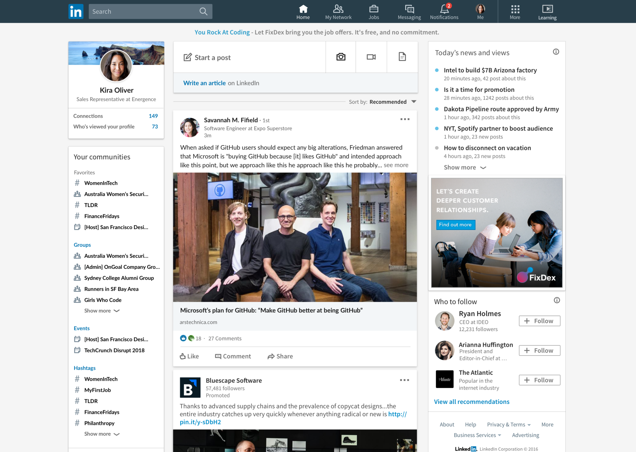 linkedin feed homepage