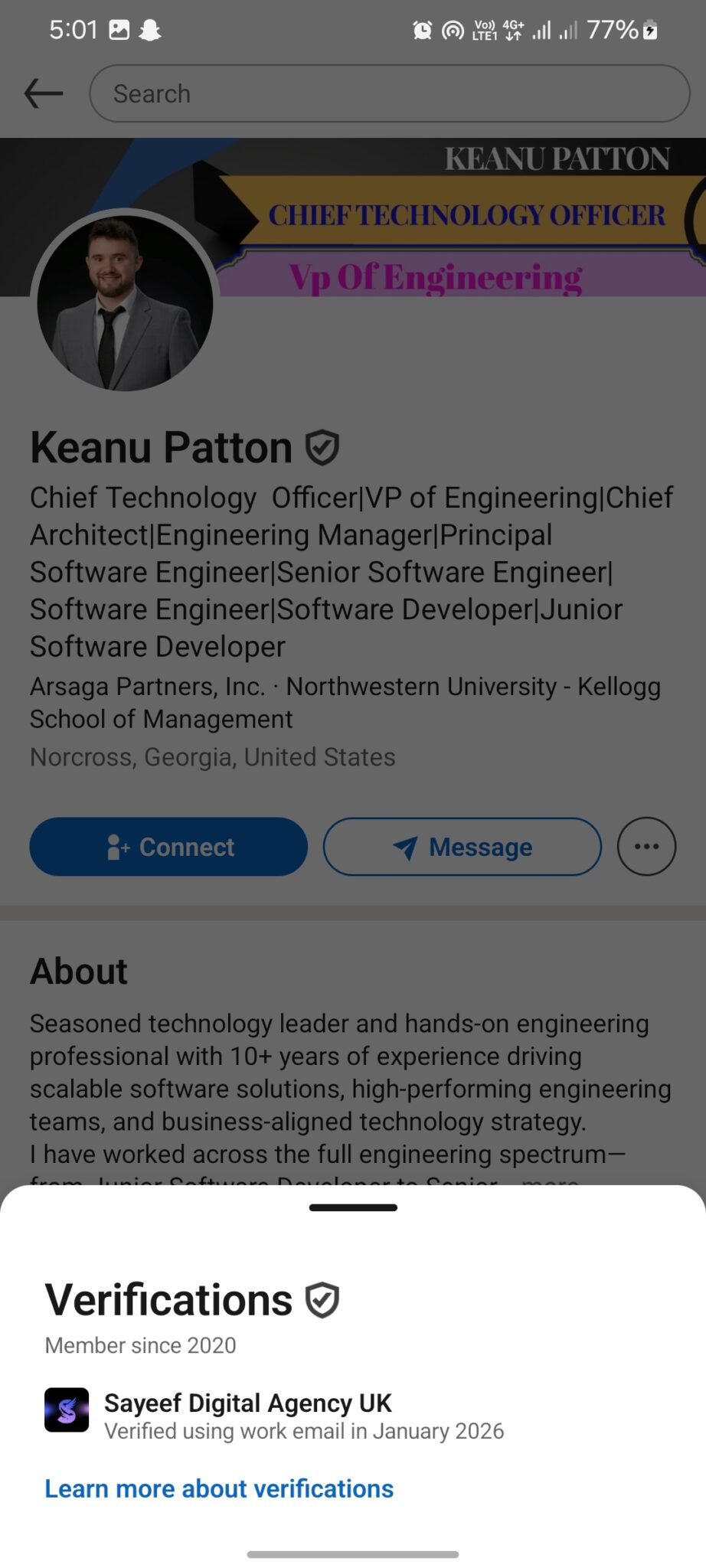 verified account linkedin account available usa location 200+ connections 7 years old